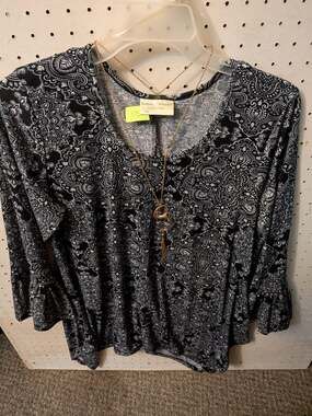 Bobbie Brooks Plus Size Paisley Print Bell Sleeve Knit Top